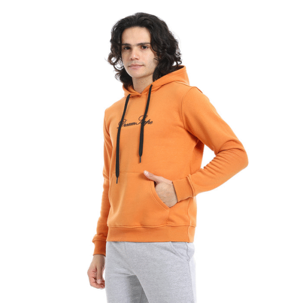 printed cotton hoodie for men - orange