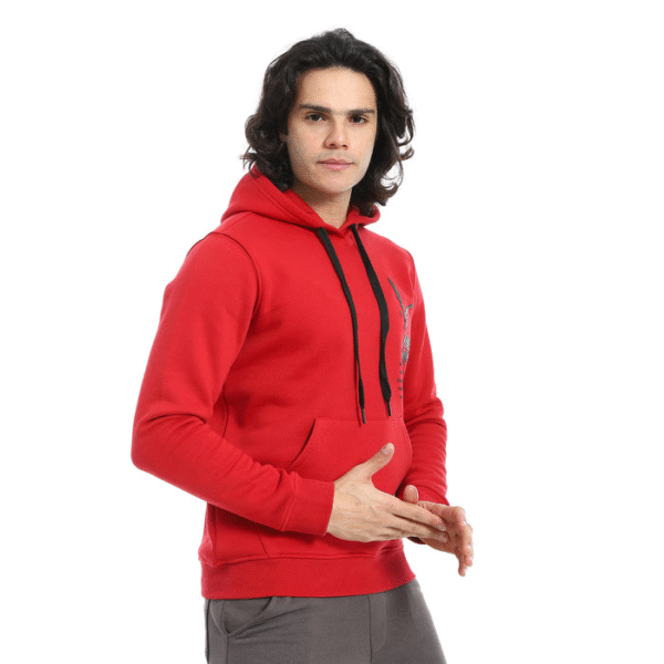 printed cotton hoodie for men - red
