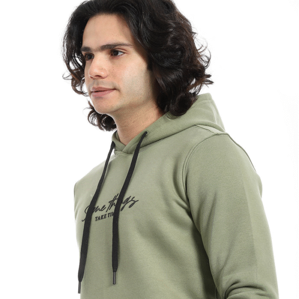 printed cotton hoodie for men - dark green