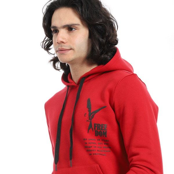printed cotton hoodie for men - red