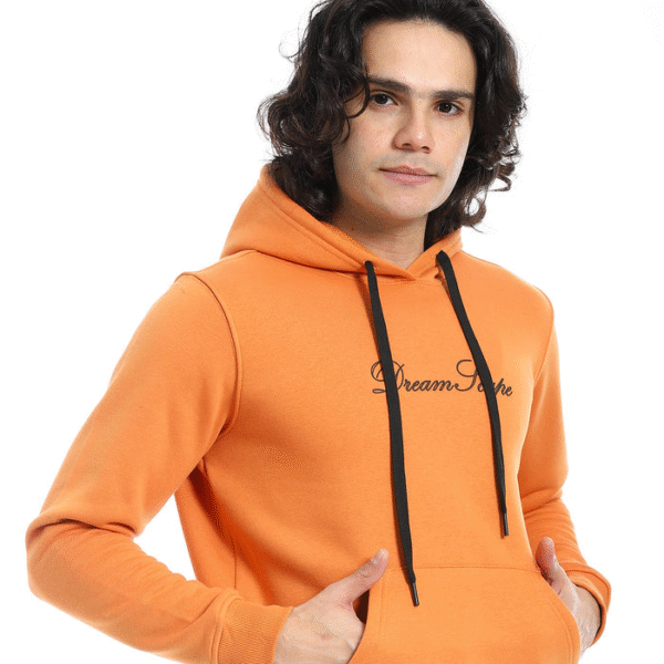 printed cotton hoodie for men - orange
