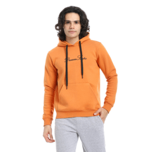 printed cotton hoodie for men - orange