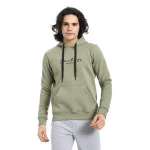 printed cotton hoodie for men - dark green
