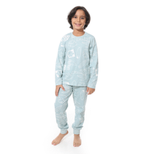 Boys Printed Pajama Set - Soft Aqua