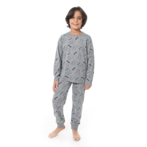 Boys Printed Pajama Set - Soft Grey