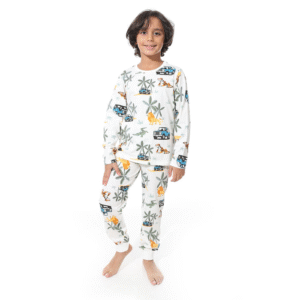 Boys Printed Pajama Set - White